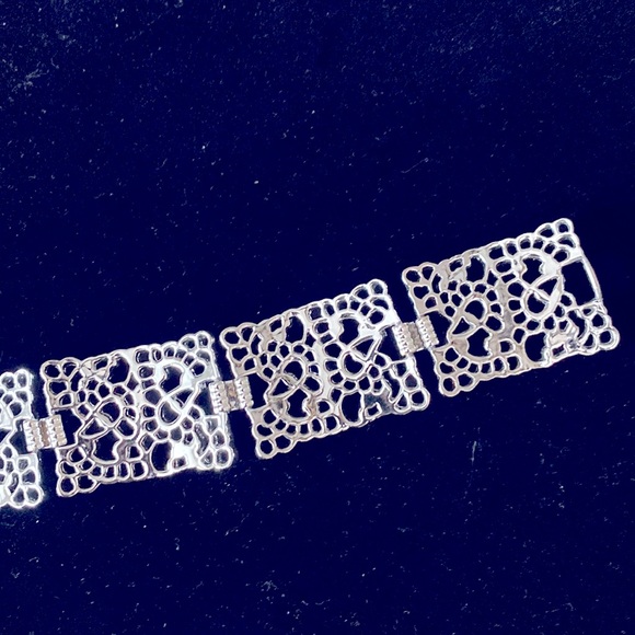 Vintage Silvertone Panel Bracelet and Earring Set - Picture 6 of 7